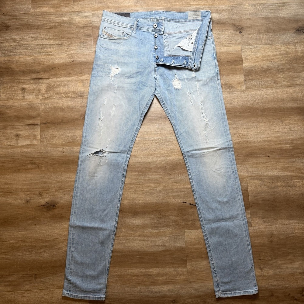 Diesel Tepphar Jeans Men 33x34 Blue Slim Carrot Stretch Light Wash Thrash 0849E